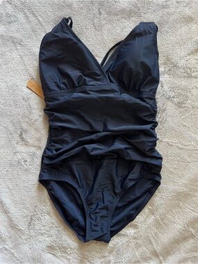 Navy Blue Ruched One-Piece Swimsuit Size 8/S